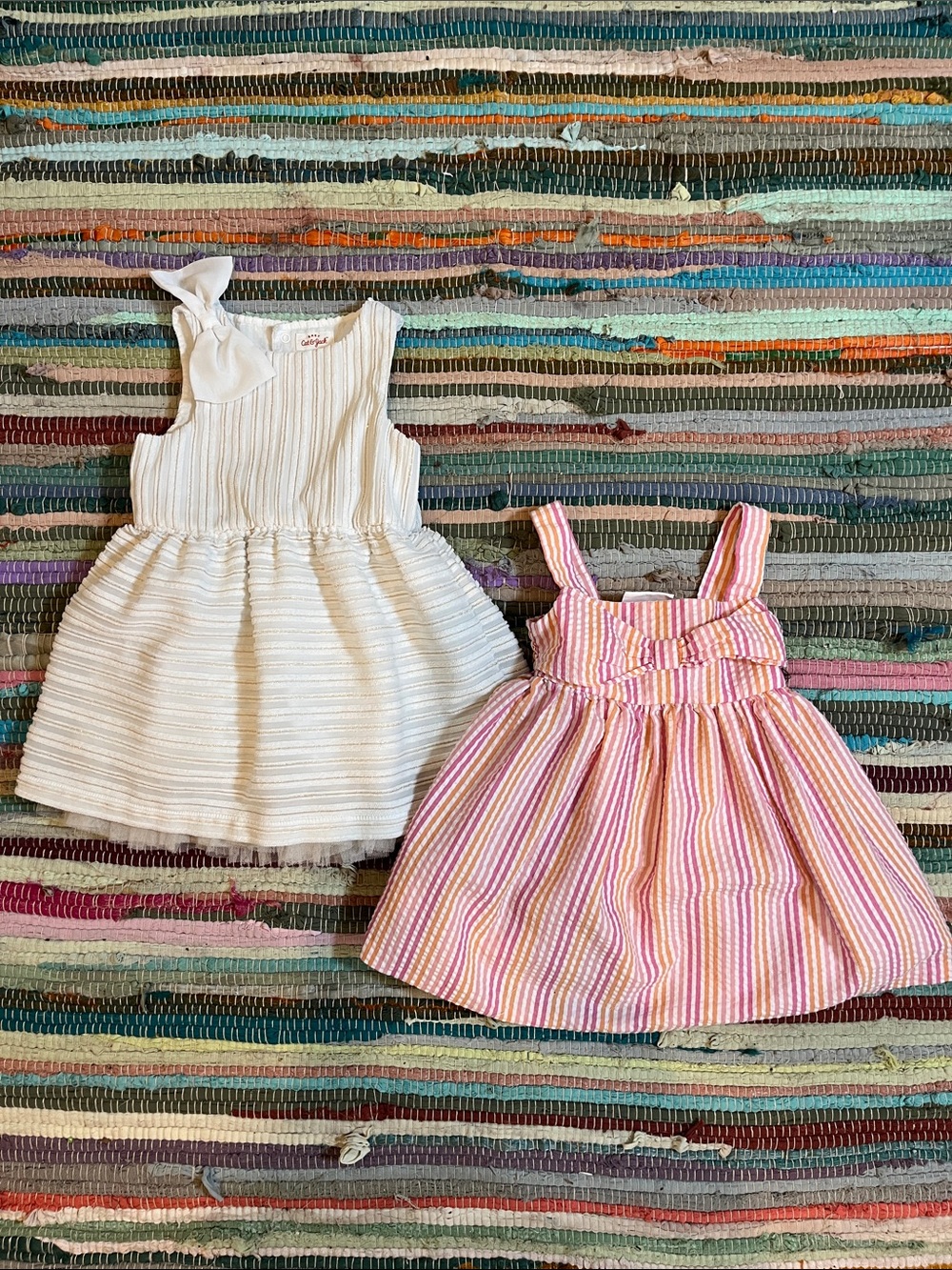 Lot of 2 Dresses: Bonnie Baby Pink Sundress + Cat & Jack White + Gold Dress